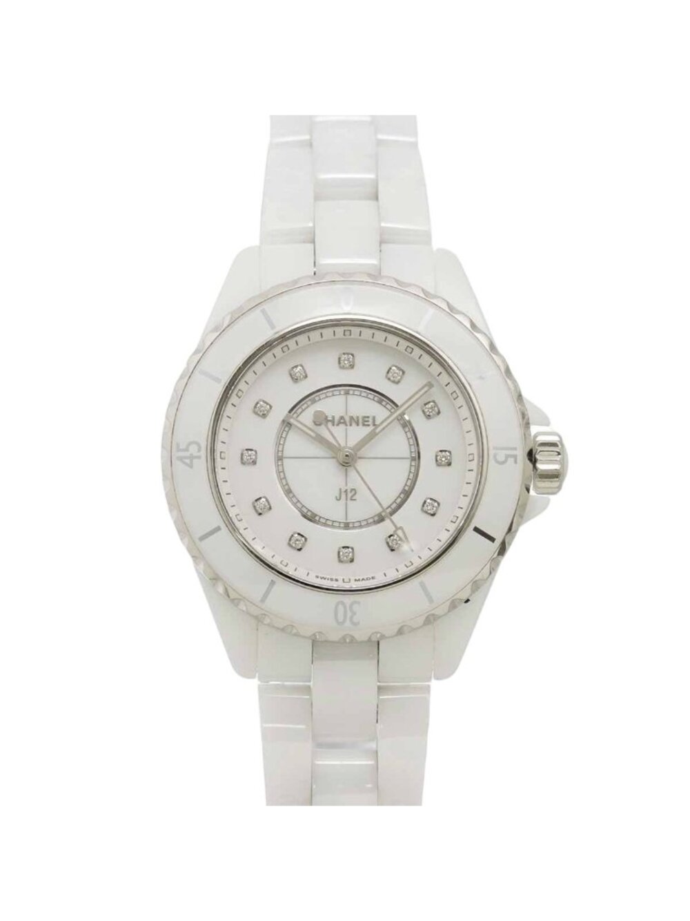 Chanel 12P 33 Diamond Watch White Shell Ceramic Quartz
